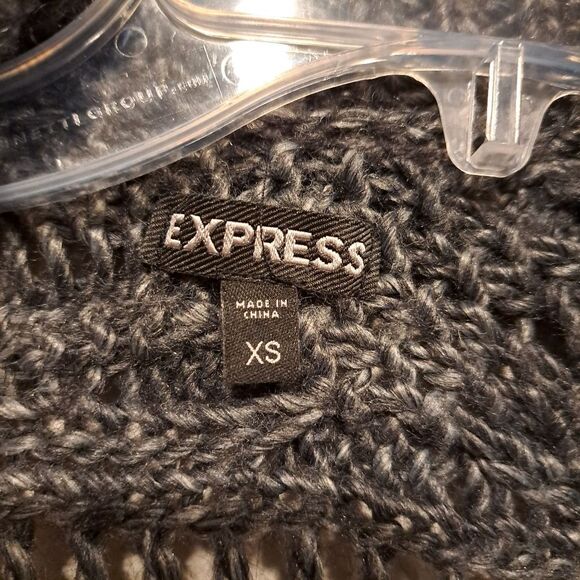Express Y2K Wool Blend Cable Knit Gray Cardigan Sweater Shawl Neck Women's XS - Picture 5 of 7